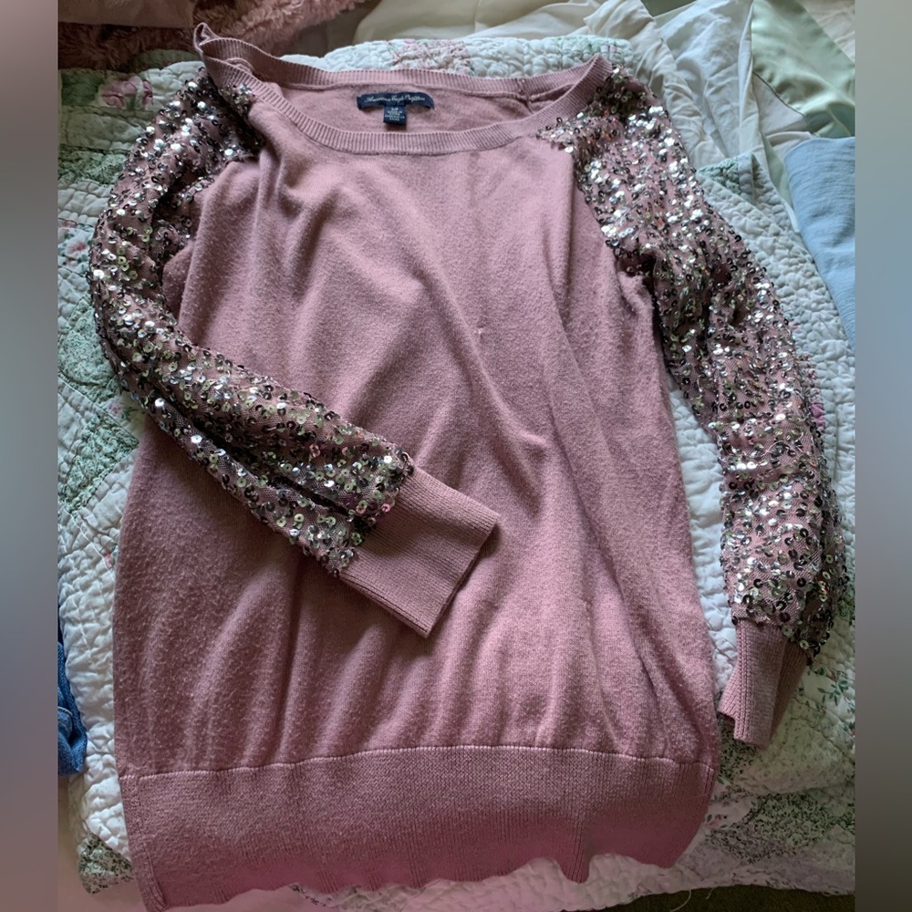 Pink sequin sleeve sweater